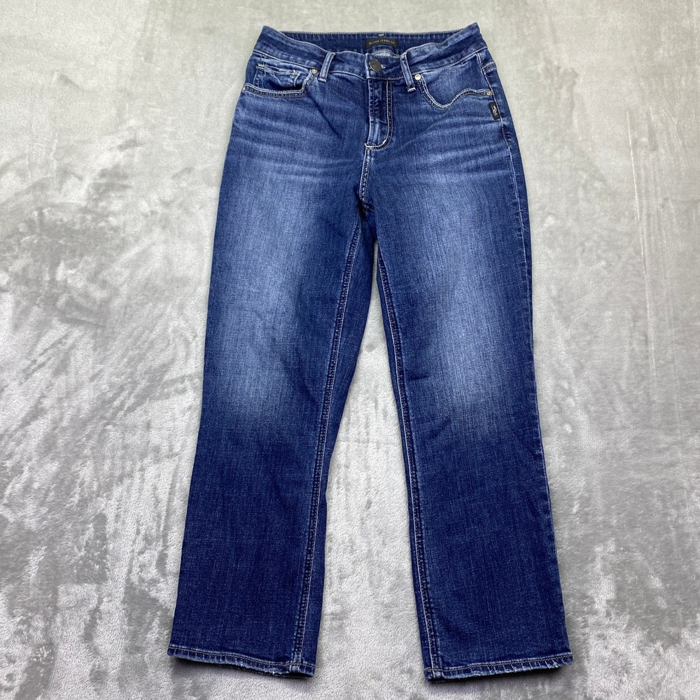 Silver Jeans Co Avery Capri Dark Wash Straight Leg Jeans Sz 28 Grunge Western